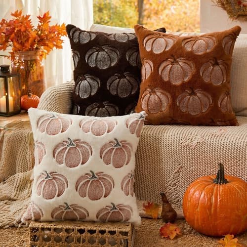 DFXSZ Fall Pillow Covers 20x20 Brown Pumpkin Plush Autumn Home Decor 093E20