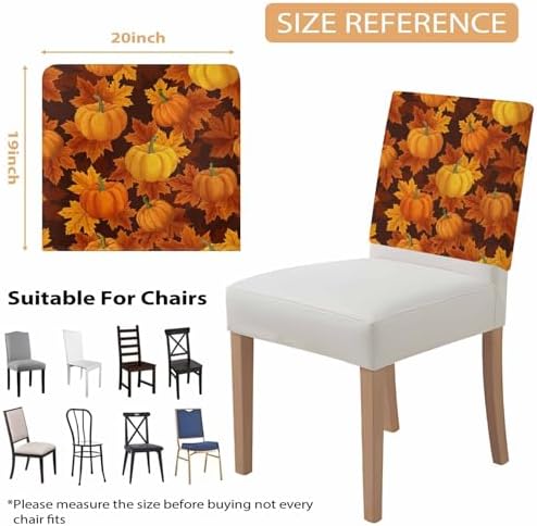 Fall Chair Covers Set of 6 Orange Harvest Pumpkin Chair Slipcover Protector Removable Stretch Chair Covers Autumn Maple Leaf Thanksgiving Chair Back Covers for Dining Chairs Kitchen Holiday Party