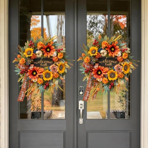 24 Inch Harvest Fall Wreaths for Front Door, Rustic Harvest Autumn Wreath