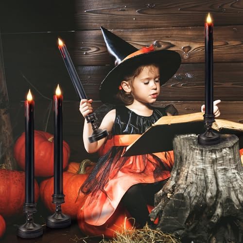 8 Pack Black Halloween Candles,Flameless Bleeding Taper Candles with Base