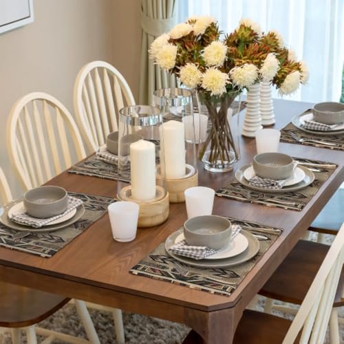 Southwestern Placemats Set of 6 18x12 Inch Western Southwest Linen Place Mat Heat-Resistant Washable Wipeable Native American Table Mat for Party Kitchen Dining Home Decor