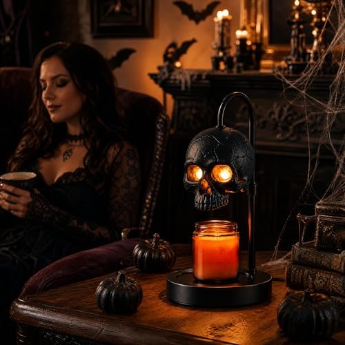 Skull Candle Warmer Lamp with Timer & Dimmer, Black Gothic Candle Warmer