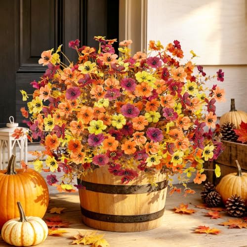 Der Rose 24 PCS Fake Fall Flowers for Outdoors Mums Porch Planter Decor