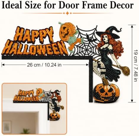 DIY Halloween Witch Pumpkin Diamond Art Wooden Door Corner Decoration, Halloween Frame Sign Kit, Creative Wall Art Mosaic Frame Sign for Home Decor & Gifts