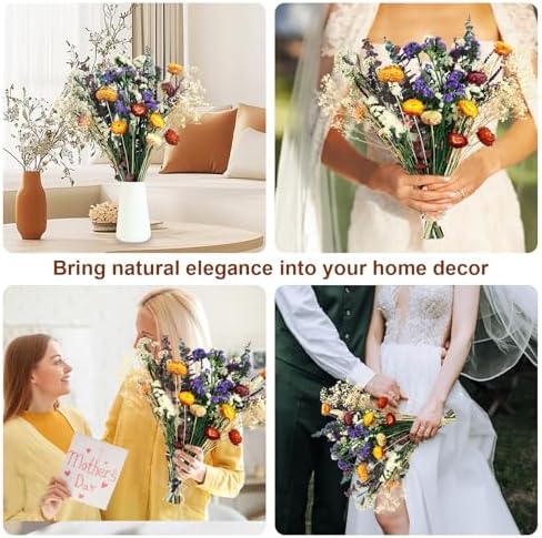 Natural Dried Flower Bouquet, 17" Rustic Boho for Fall Wedding Decorations