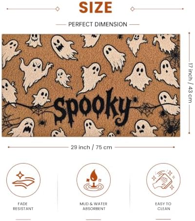 Kelarea Halloween Door Mat Spooky Ghost, 17" x 29" Non-Slip Outdoor/Indoor