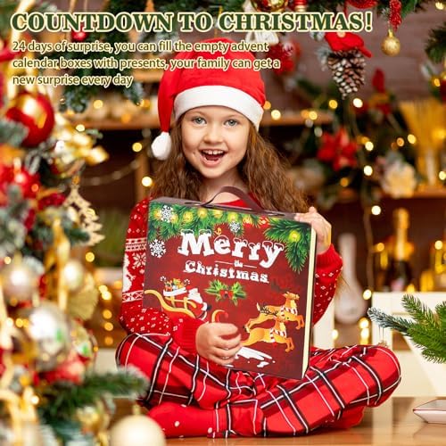 Christmas Advent Calendar 2025, Empty Advent Calendar to Till Yourself, 24 Days Christmas Countdown Advent Calendar, Reusable Xmas Gifts Boxes for Boys Girls Teens Adults