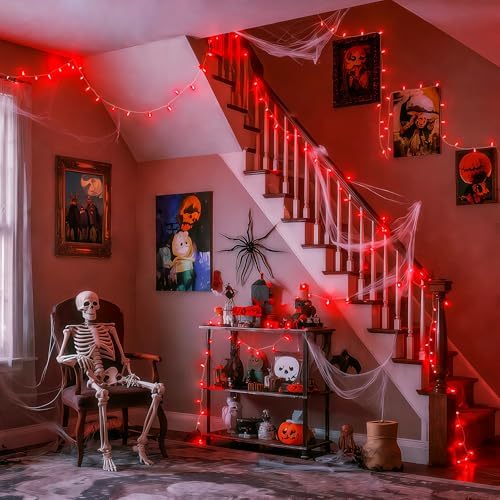 JMEXSUSS Connectable 33ft 100 LED Red Halloween String Lights Clear Wire