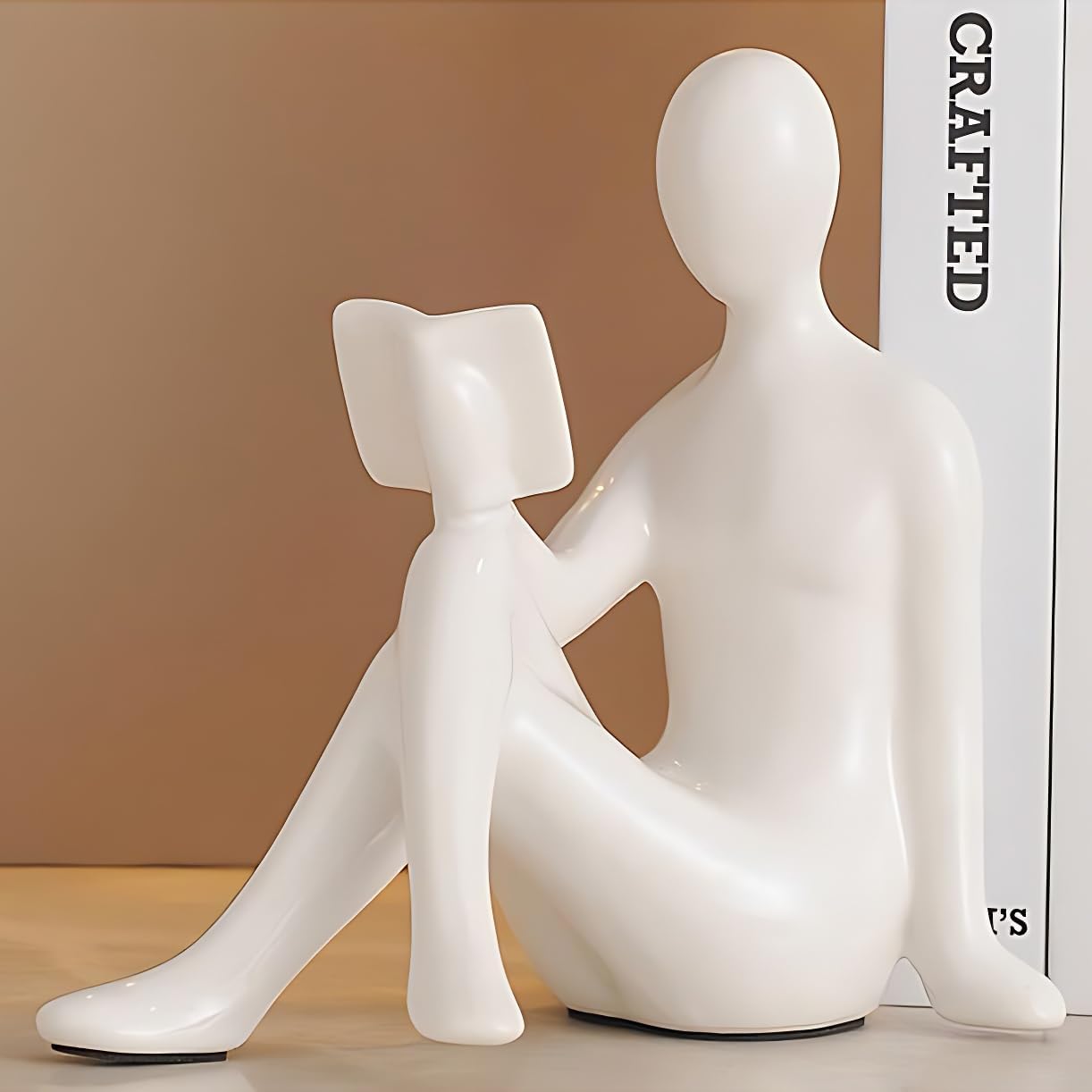 Modern Decorative Ceramic Reading Figure Bookends / Black+ White