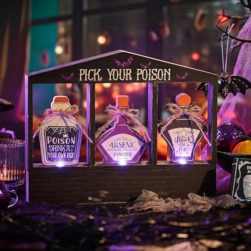 Valery Madelyn Halloween Decorations Indoor with Purple LED Lights, Lighted Spooky Halloween Decor Pick Your Poison Tabletop Sign, Witch Decorations for Home Party Office, 8 Inch
