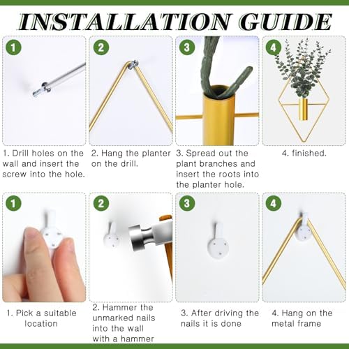 Jexine 4 Pcs Hanging Artificial Planters Wall Decor, Gold, Eucalyptus