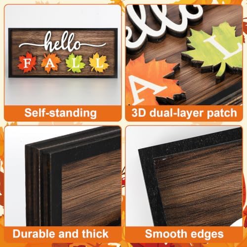 Hello Fall Table Decorations Wooden Block Sign Maple Leaf Letter Block