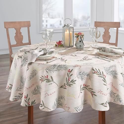 Threadmade Holiday Tree Trimmings Tablecloth, Multicolor - 70" W x 70" L Round