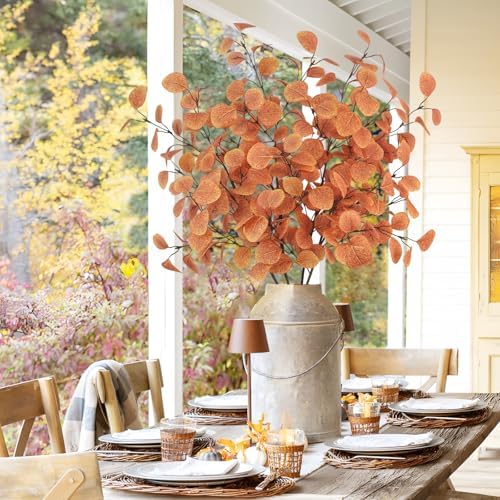 4Pcs Artificial Eucalyptus Leaves Stems 33.8‘’ Eucalyptus Branches Fake Poinsettia Flowers Faux Plants for Home Table Fireplace Party Wedding Thanksgiving Décor