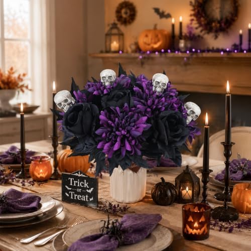 2 Pcs Halloween Flowers Artificial Purple Bouquet for Gothic Decor