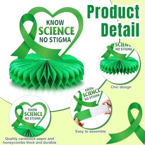 Faccito 9 Pcs Mental Month Honeycomb Centerpieces 3D Mental Health Awareness Month Decorations Green Butterfly Ribbon Brain Table Decorations for Health Therapy Office Home Tabletop Decor