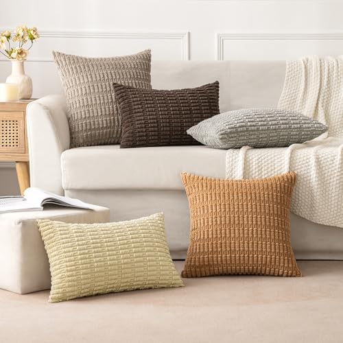 MIULEE Corduroy Decorative Throw Pillow Covers 18x18 Brown Pack of 2