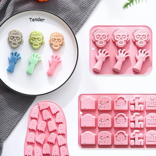 Halloween Silicone Molds Set, Tombstone, Ghost & Zombie Shapes