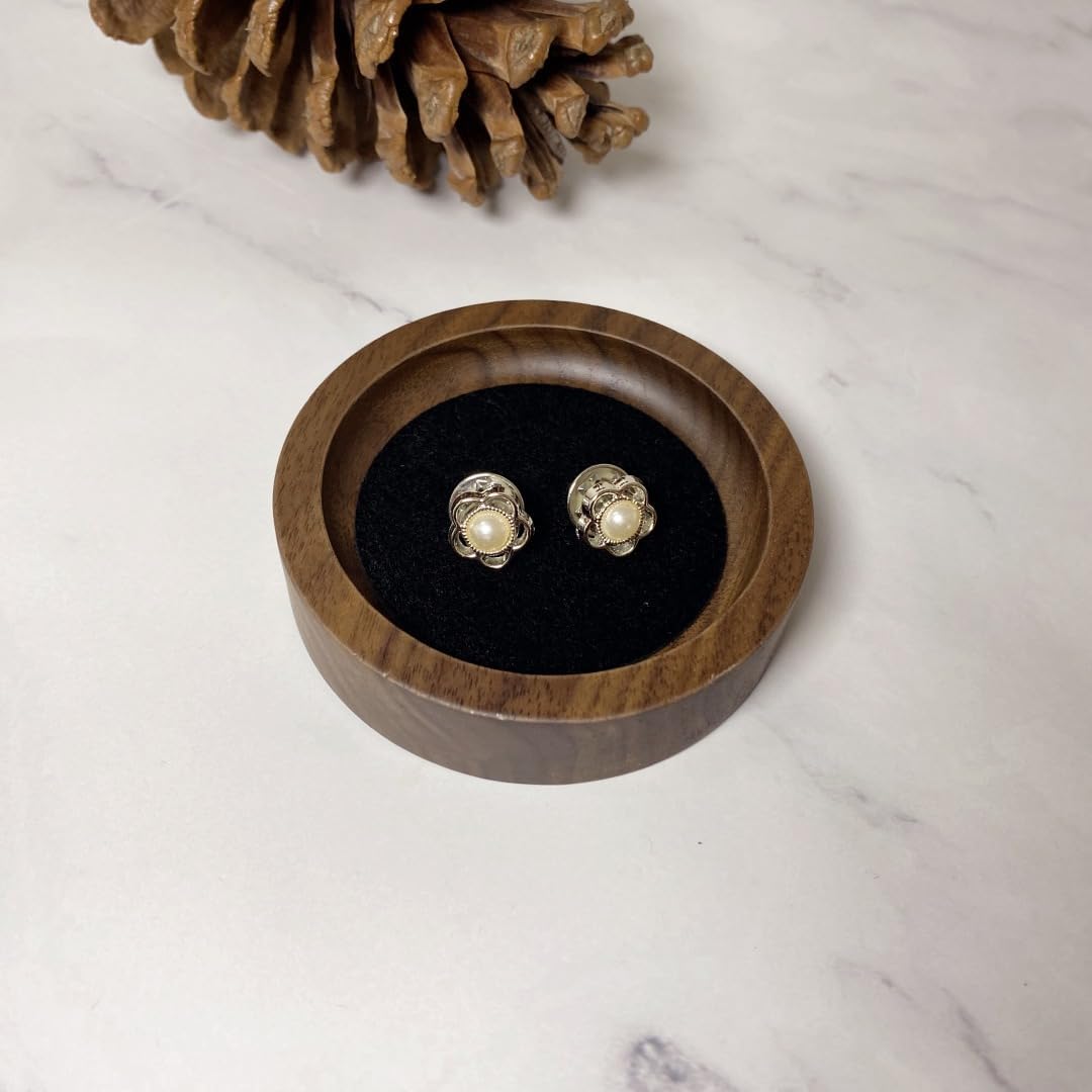 Wooden Jewelry Tray Small Trinket Dish / Round-black