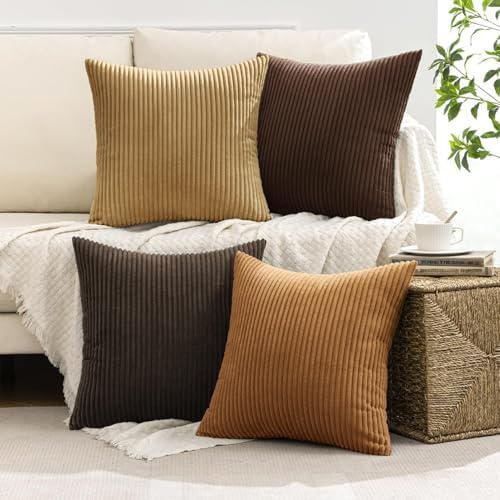 MIULEE Fall Corduroy Decorative Throw Pillow Covers Camel Brown 20x20