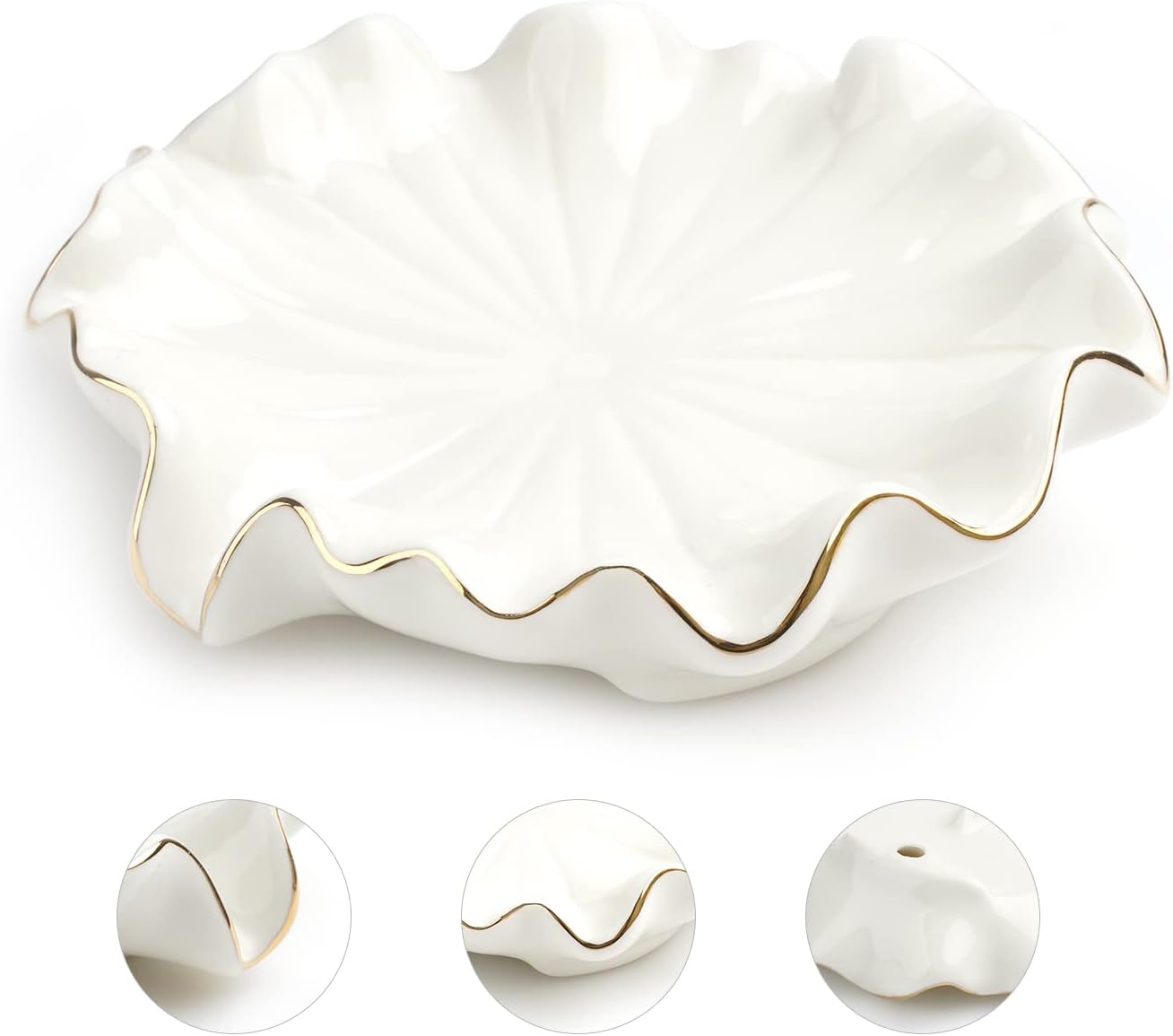 Ceramic Self Draining Soap Dish Lotus Leaf Soap Holder Waterfall Soap Dish Soap Savers / White