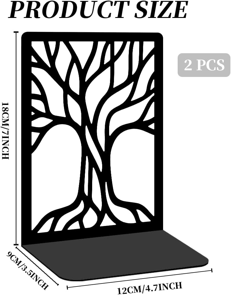 Sturdy Metal Bookends / Abstract Tree / Black / Set of 2