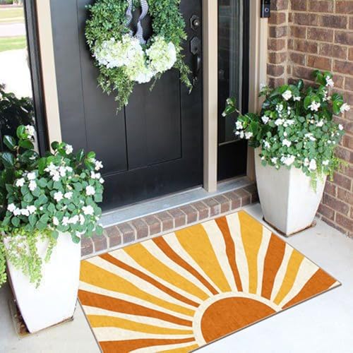 Front Door Mat Indoor Outside Entrance - 2x3 Orange Boho Sun Rug