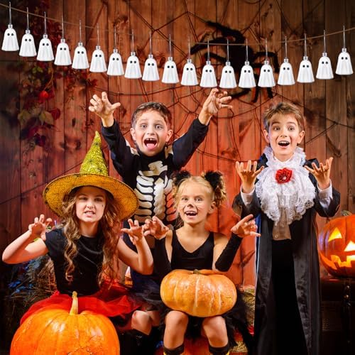Tigeen 24 Pcs Halloween Tree Ornaments Cute Ghost Tree Decorations White Plastic Halloween Hanging Decoration Decorative Mini Ghost for Home Party Supplies