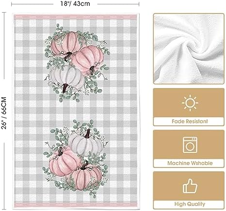 Artoid Mode Pink Pumpkin Leaves Fall Kitchen Towels Set of 4 18x26 Inch