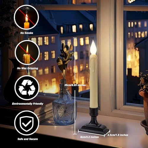 6 Pcs Sensor Dawn to Dusk Window Candles, Flickering Battery Candles for Windows, Ultra Bright Fake Candle Lights with Black Holders, Led Candlesticks for Xmas Home Decor, White Light