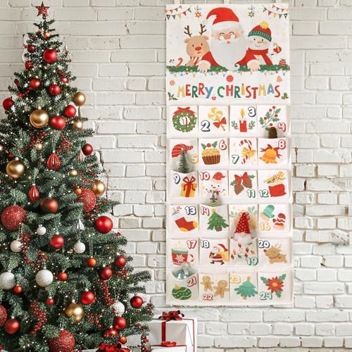 Naler Christmas Hanging Advent Calendar 2026 with 24 Pockets, 20 x 47in