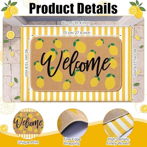 Tinideya 2 Pcs Summer Lemon Welcome Door Mats Outdoor