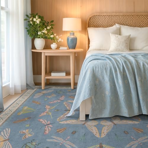 Washable Living Room Rug 8x10, Dusty Blue Area Rugs for Bedroom Under Bed, Dining Room Under Kitchen Table, Kids Room