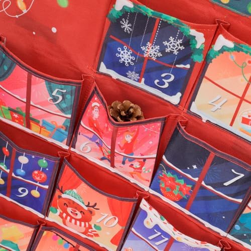 HOWAF Red House Fabric Christmas Advent Calendar with Pockets (Countdown to Christmas), 24 Days Mystery Christmas Countdown Calendar for Xmas Holiday Home Wall Decoration