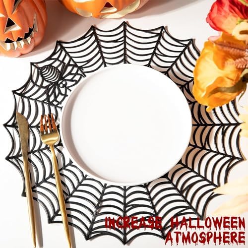 8 Pcs Halloween Spider Web Placemats, Black, 15" Diameter