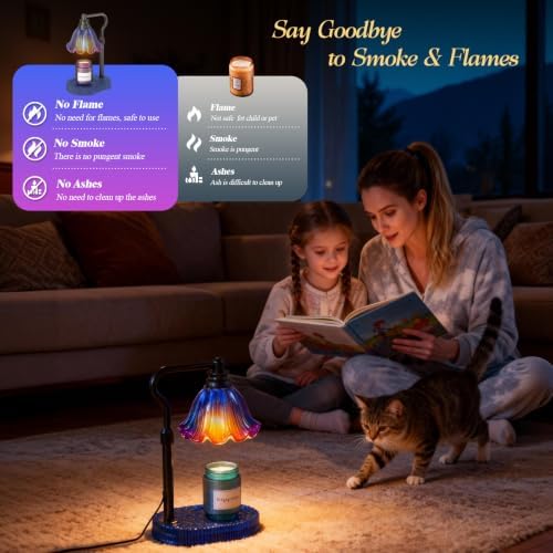 Flower Candle Warmer Lamp with Timer & 4-Level Dimmer, Adjustable Height