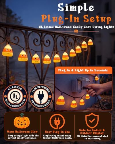 8.5FT Halloween Candy Corn String Lights, Plug-in 10 LED Decor