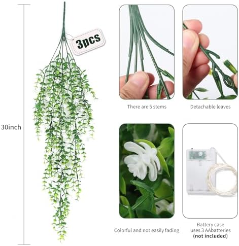 RECUTMS Hanging Fake Plants Fake Vines Artificial Plant Large White Flowers