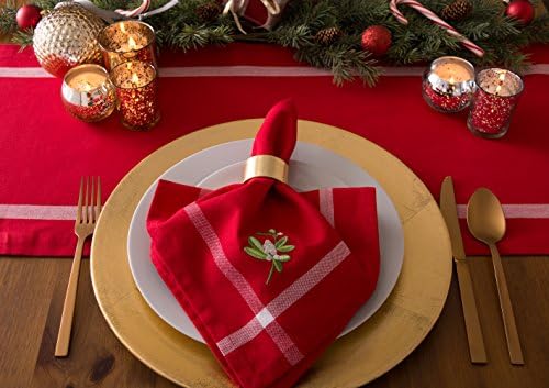 DII Embroidered Mistletoe 100% Cotton, Machine Washable, Table Runner for Dinner Parties, Christmas, and Holidays - 14x72