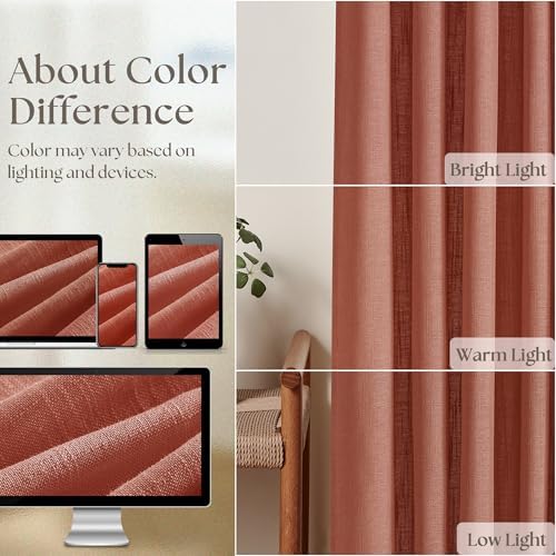 Red Clay Linen Pinch Pleated Curtains 108 Inches Long 2 Panels Firebrick