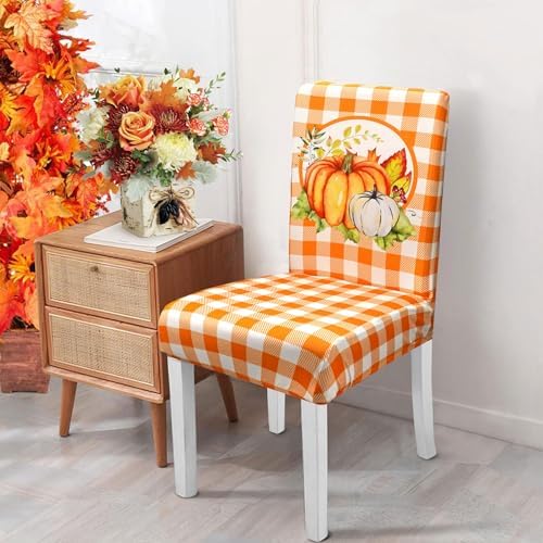 Fall Chair Covers for Dining Room Set of 6 Autumn Pumpkin Dining Chair Protectors 6 Pcs Stretch Removable Washable Chair Slipcovers 6 Pack for Thanksgiving Home and Party Decor