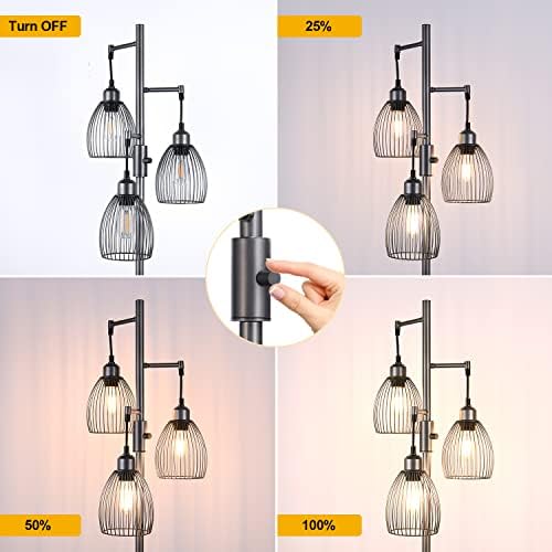 Nintiue Dimmable Floor Lamp, 3 x 800LM LED Edison Bulbs Included, Industrial Floor Lamp Standing Tree Lamp with Elegant
