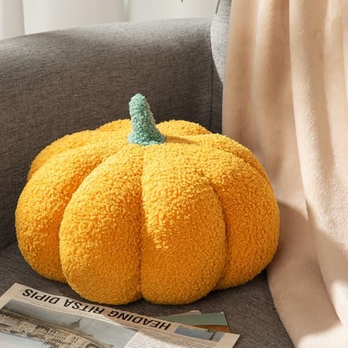 Kajaia 1 Pcs 3D Pumpkin Pillow Fall Decor Halloween Cushions, Yellow