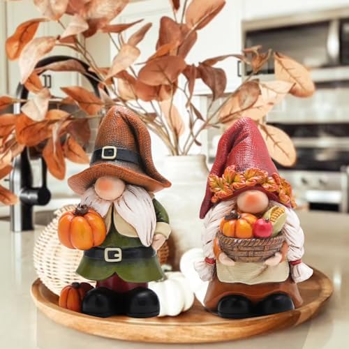 Hodao Fall Pumpkin Gnome Figurines, Thanksgiving Decorations, Set of 2