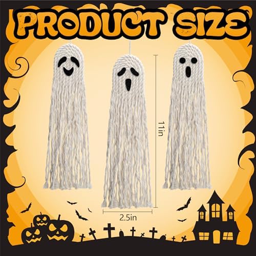 12 Pcs 11" Halloween Boho Ghost Macrame Decor, Handmade Boho Ghost Ornament