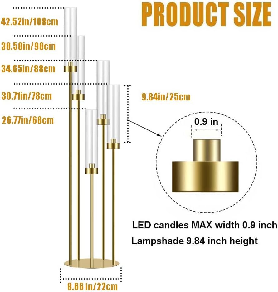 42.5in Gold Candelabra Centerpieces for Tables Candlestick Holders Decor Wedding Centerpiece Table Decorations 5 arm