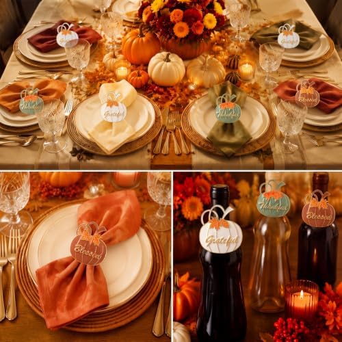 WILLBOND 12 Pcs Fall Thanksgiving Pumpkin Napkin Rings, White Orange Green