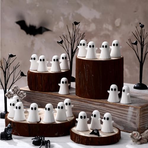 Lunmon 50 Pcs Mini Halloween Ghost Figurines, Tiny Halloween Figurines