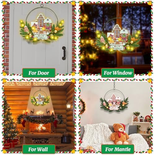 Pre-Lit Christmas Wreath for Front Door, Lighted Witch with 6H On/18H Off