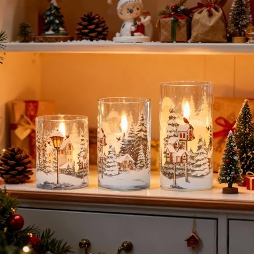 Wondise Red Bird Glass Flameless Candles with Remote Timer